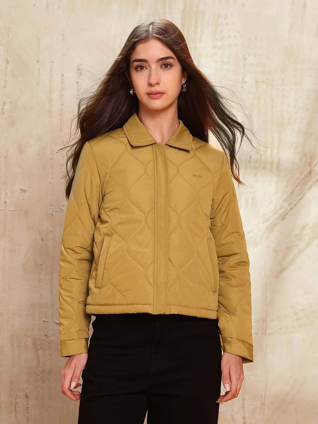 Women Khaki Solid Puffer Jacket | JC78 - view 1
