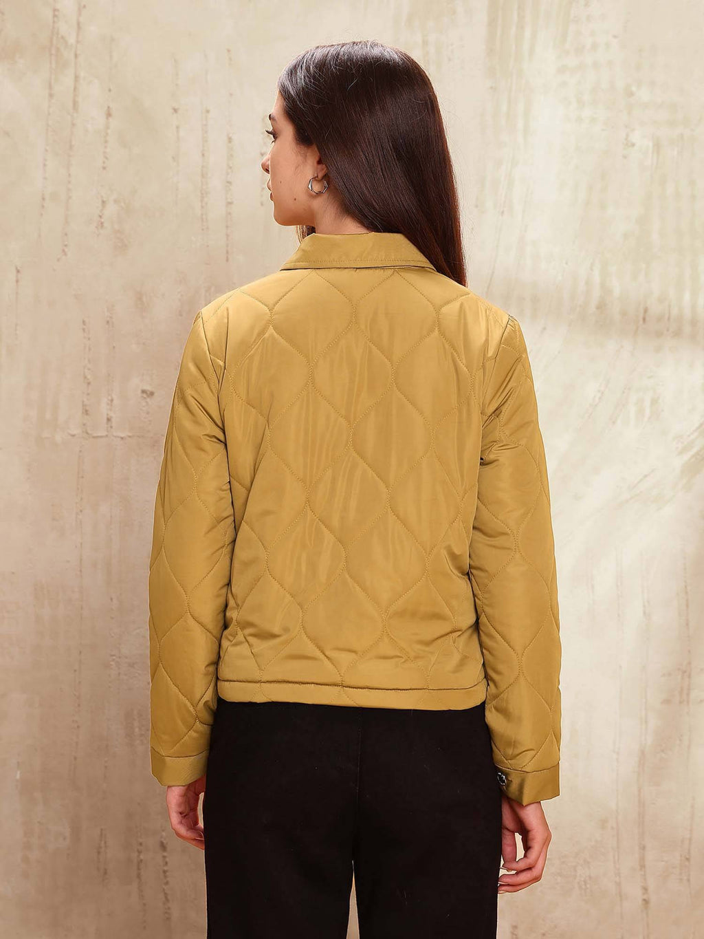 Women Khaki Solid Puffer Jacket | JC78 - view 2