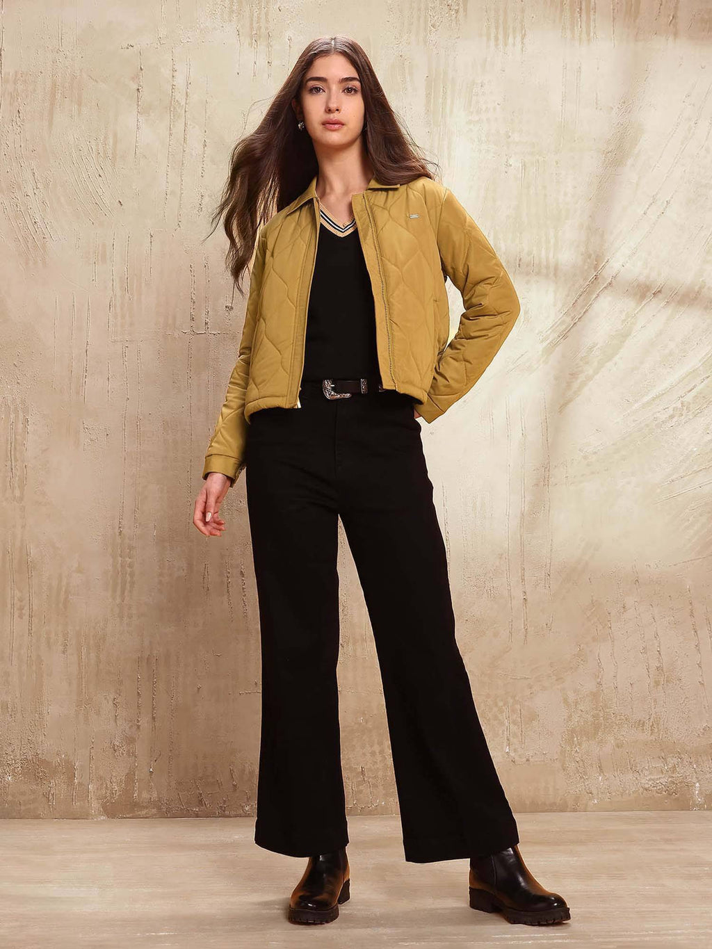 Women Khaki Solid Puffer Jacket | JC78 - view 3