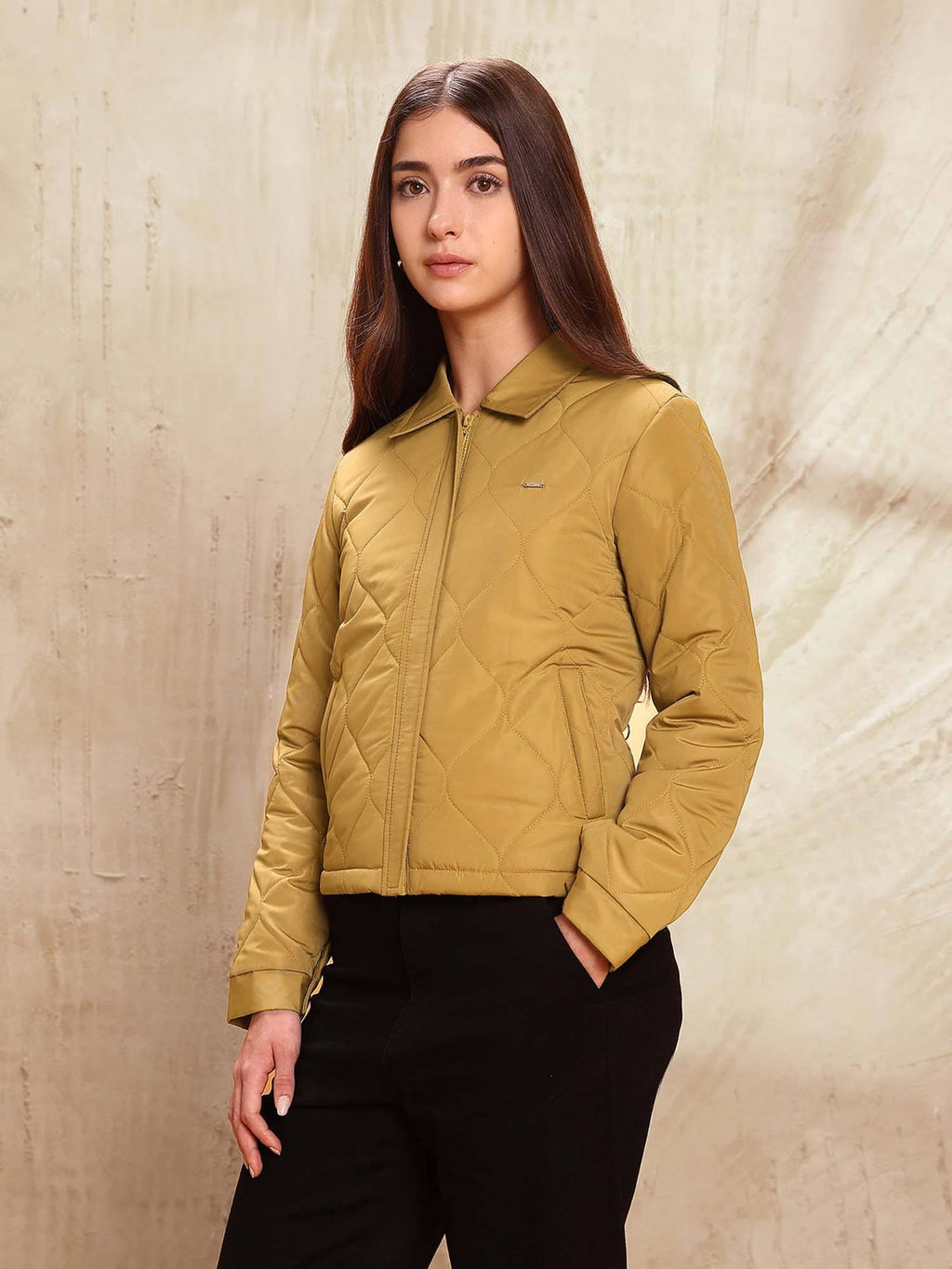 Women Khaki Solid Puffer Jacket | JC78 - view 4