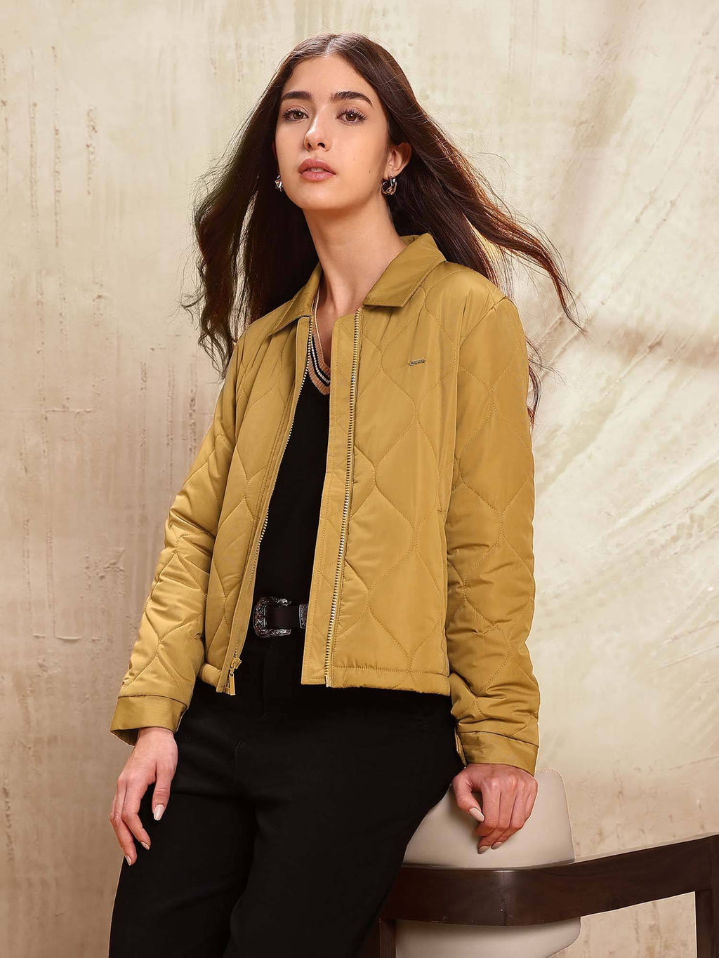 Women Khaki Solid Puffer Jacket | JC78 - view 6