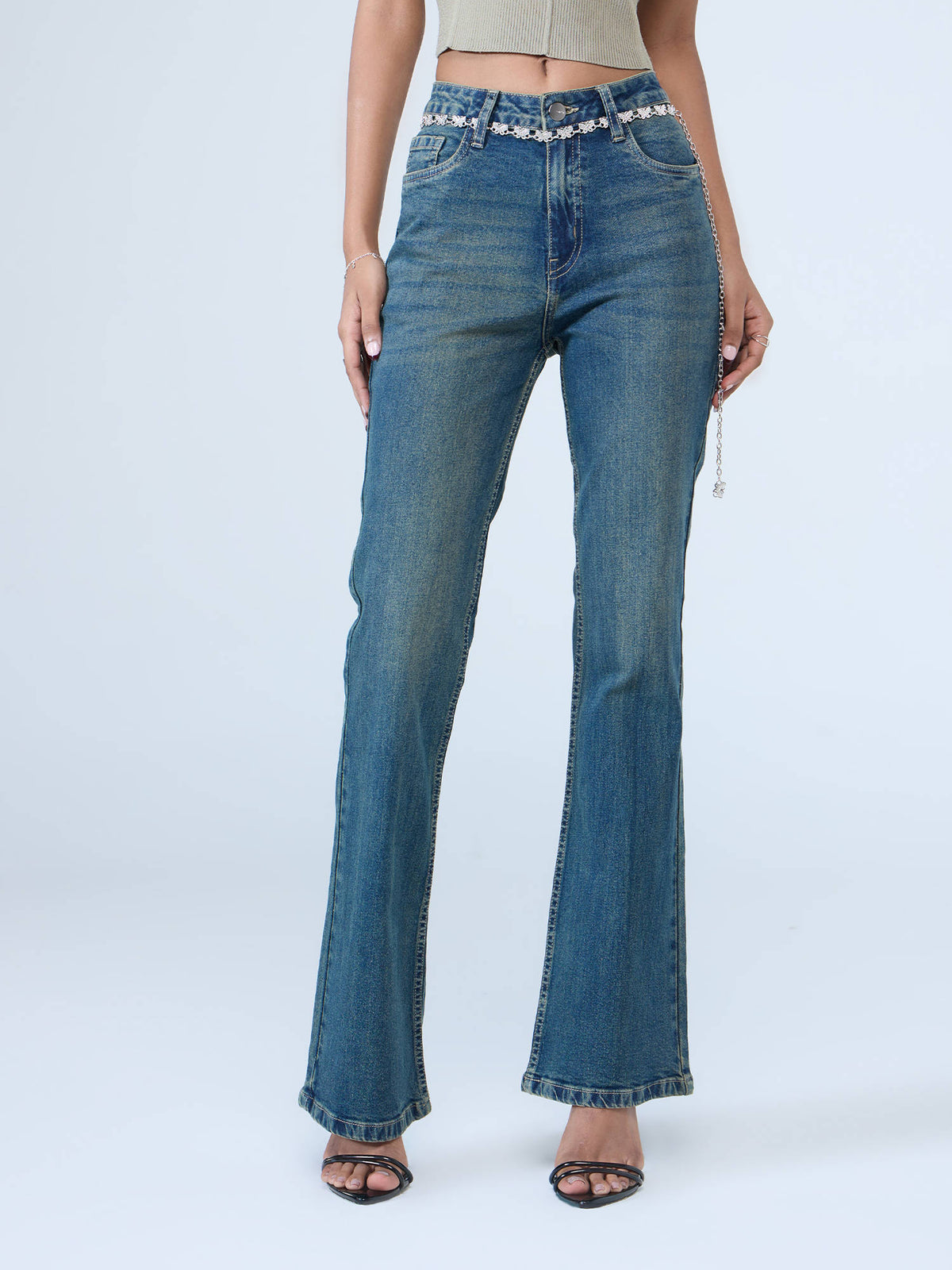 Black Washed Mid Waist Boot Cut Fit Denim Jeans | BT10 - view 6