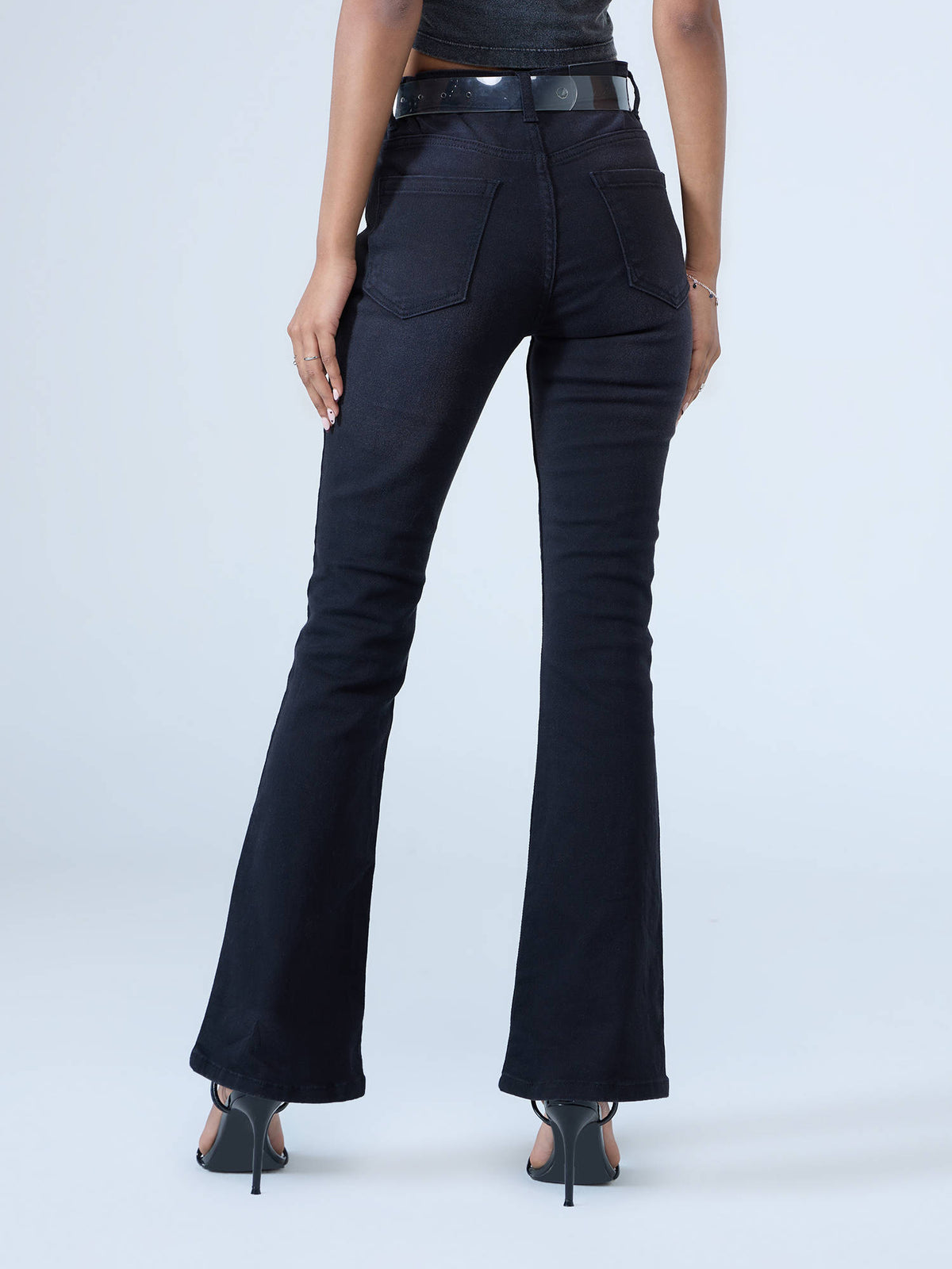 Black Washed Mid Waist Boot Cut Fit Denim Jeans | BT10 - view 2