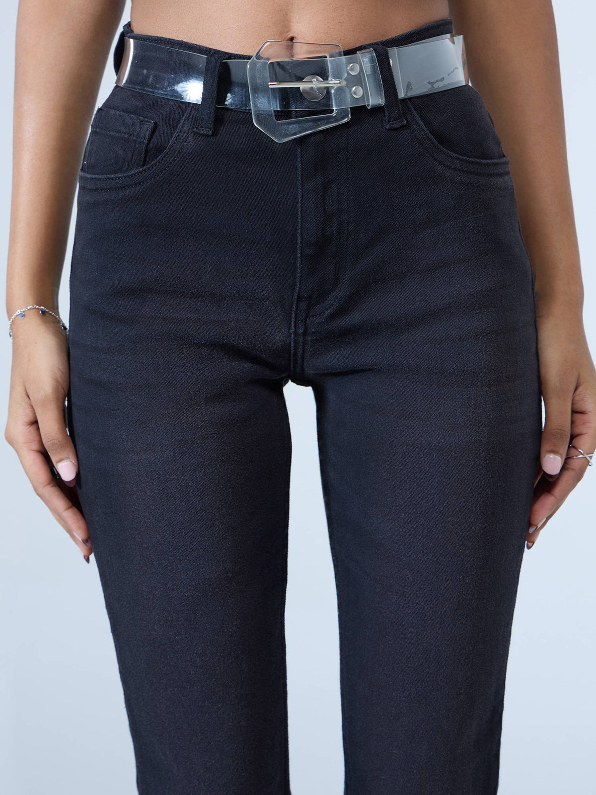 Black Washed Mid Waist Boot Cut Fit Denim Jeans | BT10 - view 5