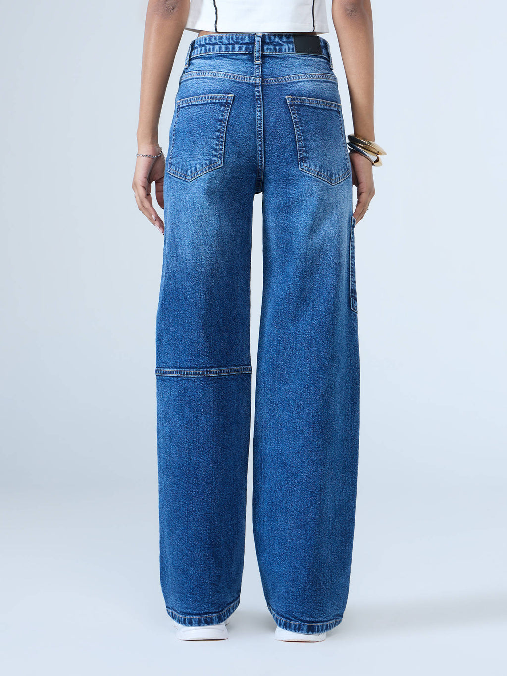 Dark Blue Washed Mid Waist Straight Denim Jeans | ST23 - view 2