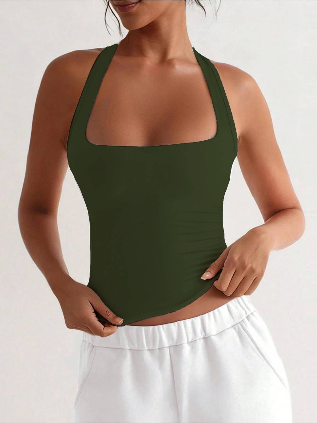 Minimalist Halter Top - Olive | HT67 - view 1