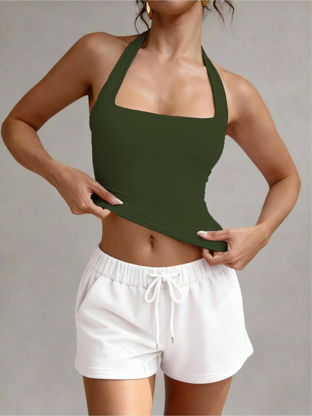 Minimalist Halter Top - Olive | HT67 - view 3