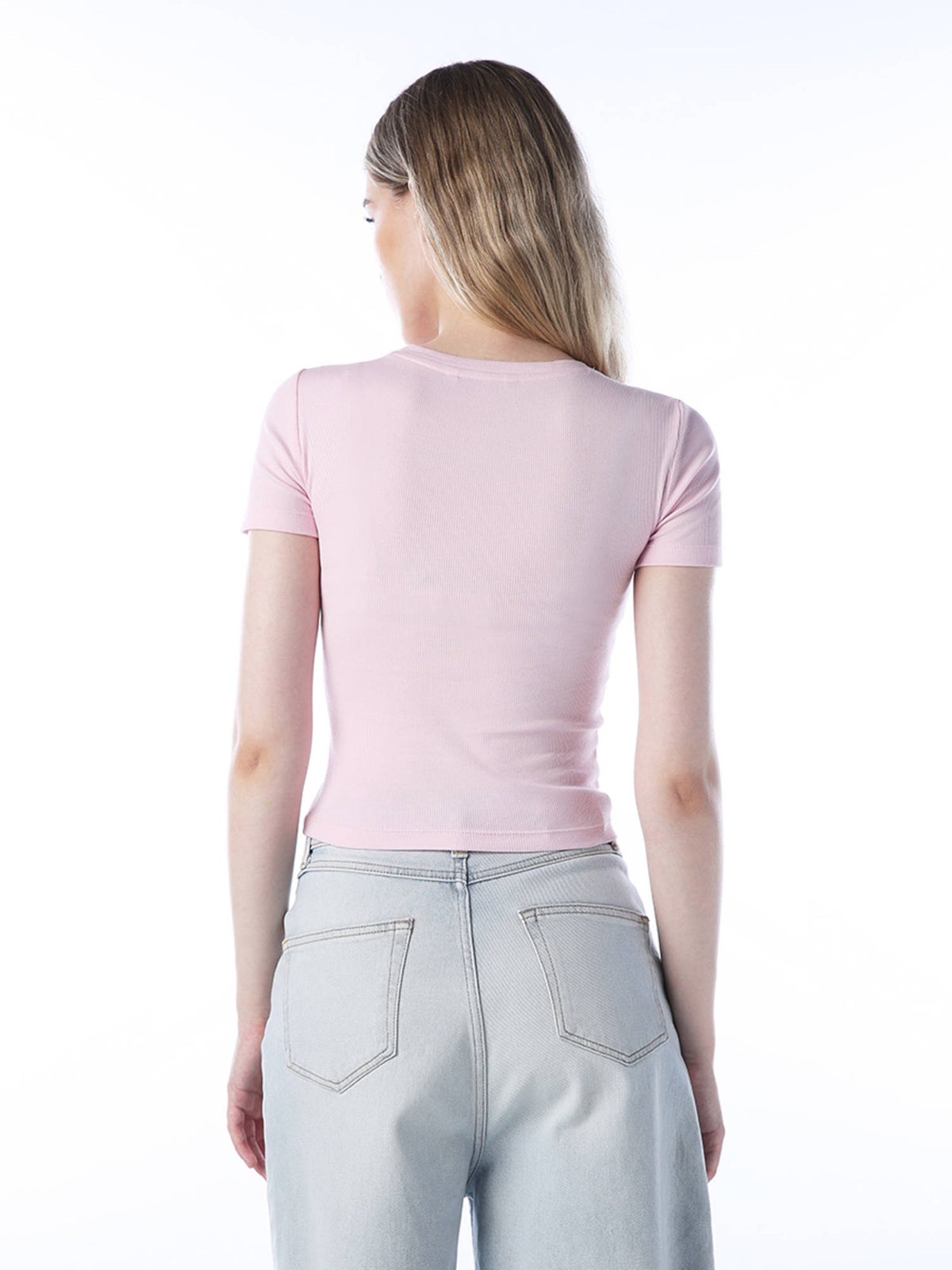 Women Embroidered Slim Fit Pink T-Shirt | O24 - view 7