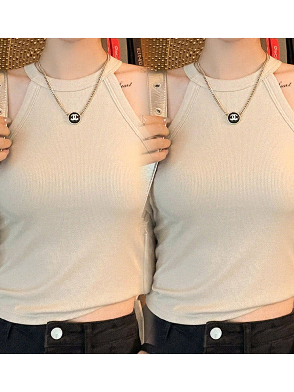 Beige Tassie Tank Top with Inbuilt Bra | TT98 - view 3