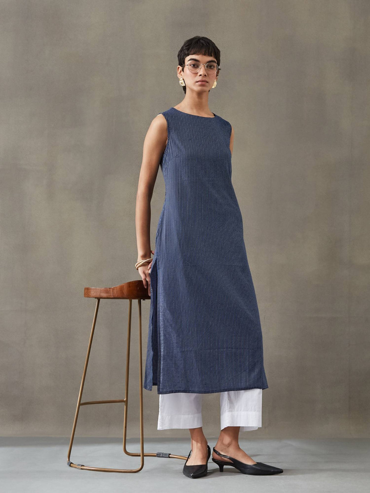 Women Cotton Thread Work Straight Kurt | KDG - view 4