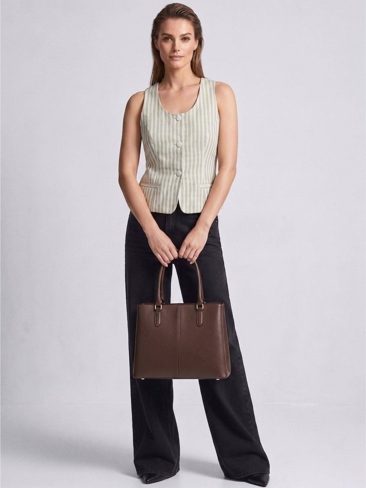 Womens Green Stripes Sleeveless Crop Top | CT61 - view 1