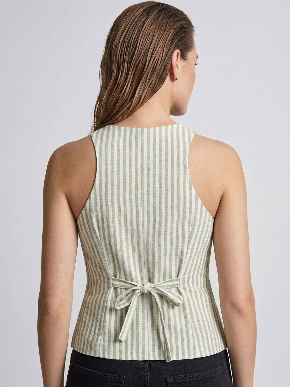 Womens Green Stripes Sleeveless Crop Top | CT61 - view 2