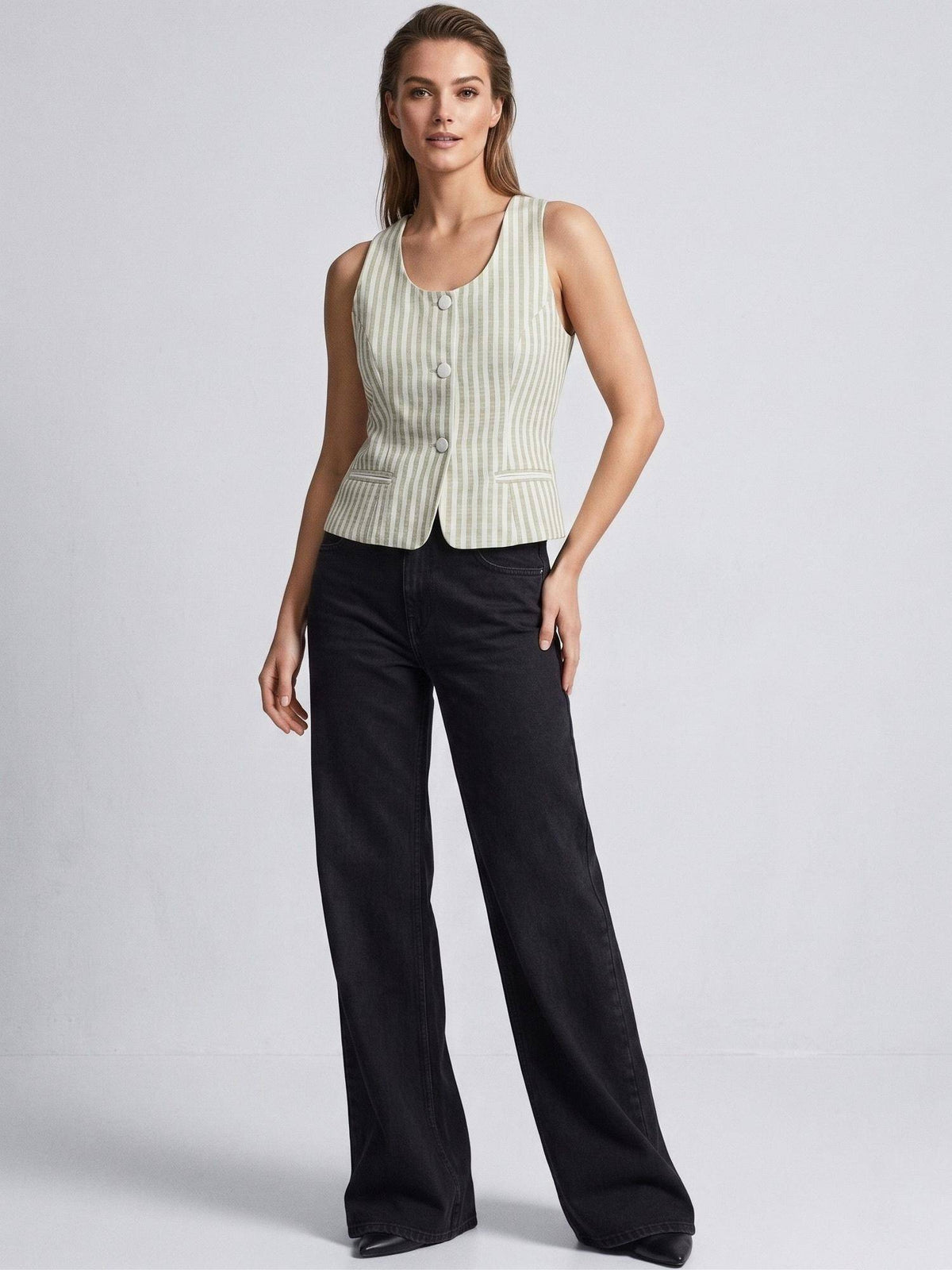 Womens Green Stripes Sleeveless Crop Top | CT61 - view 3