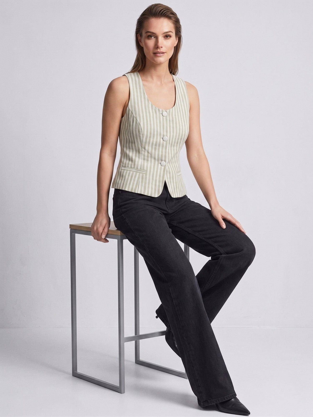 Womens Green Stripes Sleeveless Crop Top | CT61 - view 4