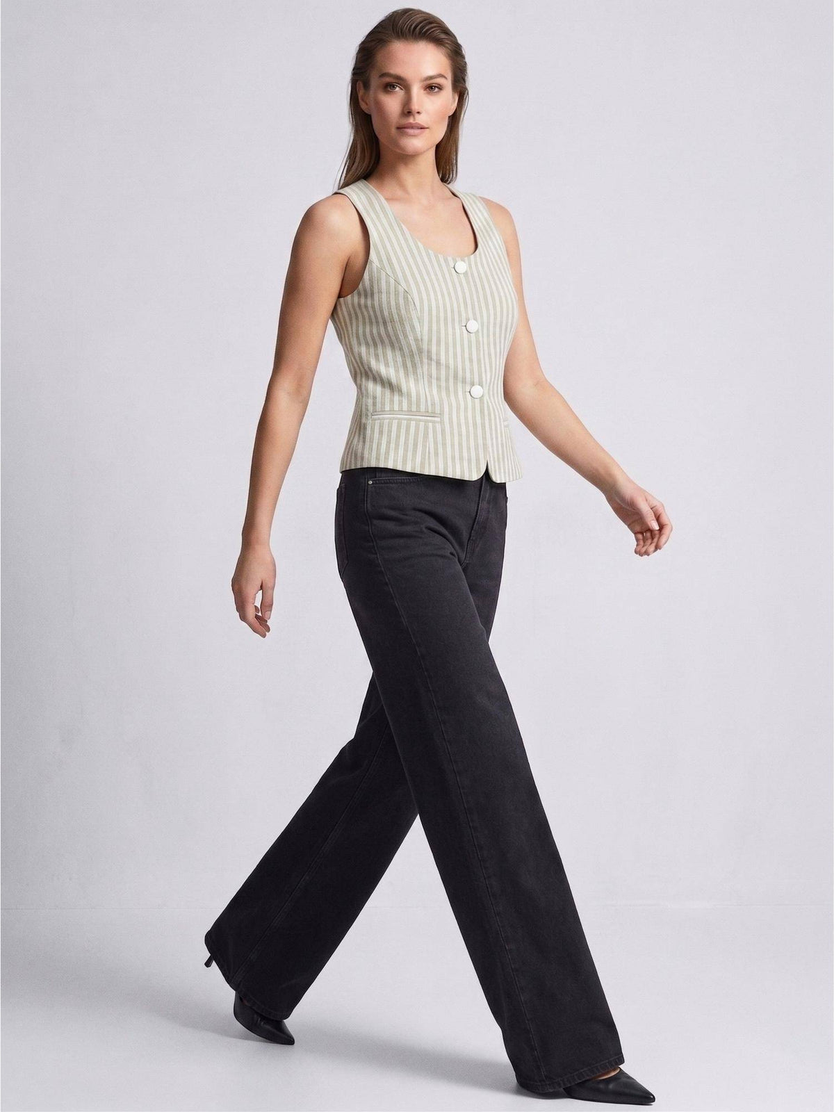Womens Green Stripes Sleeveless Crop Top | CT61 - view 5