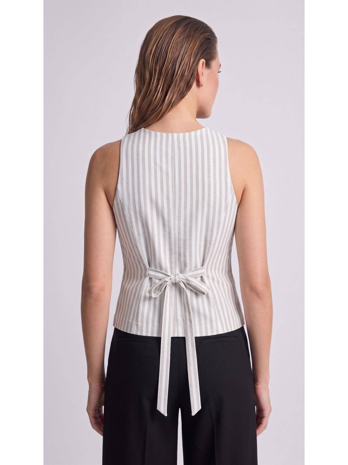 Womens Grey Stripes Sleeveless Crop Top | CT61 - view 2