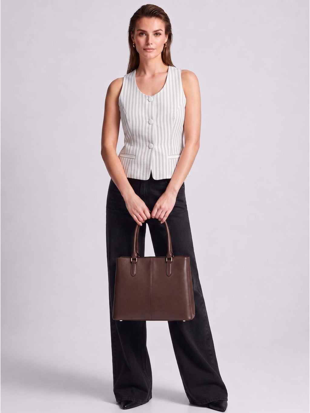 Womens Grey Stripes Sleeveless Crop Top | CT61 - view 3