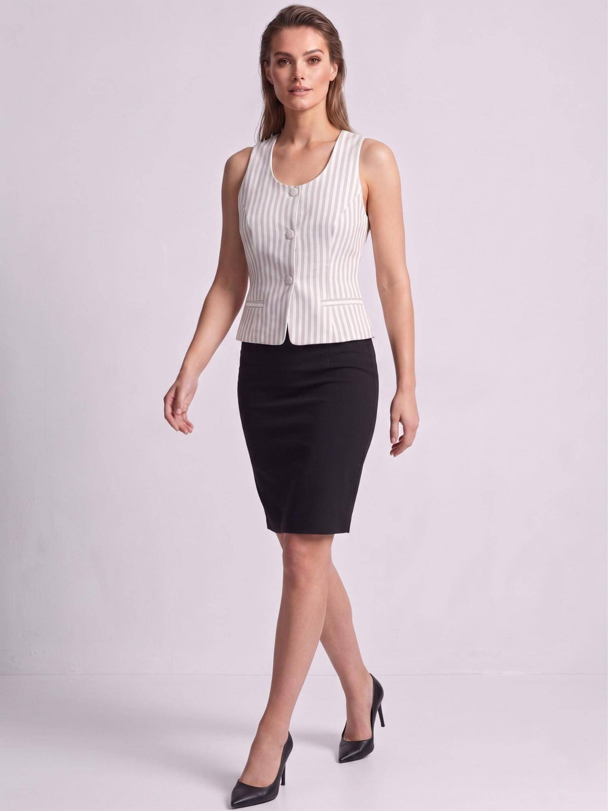 Womens Grey Stripes Sleeveless Crop Top | CT61 - view 5