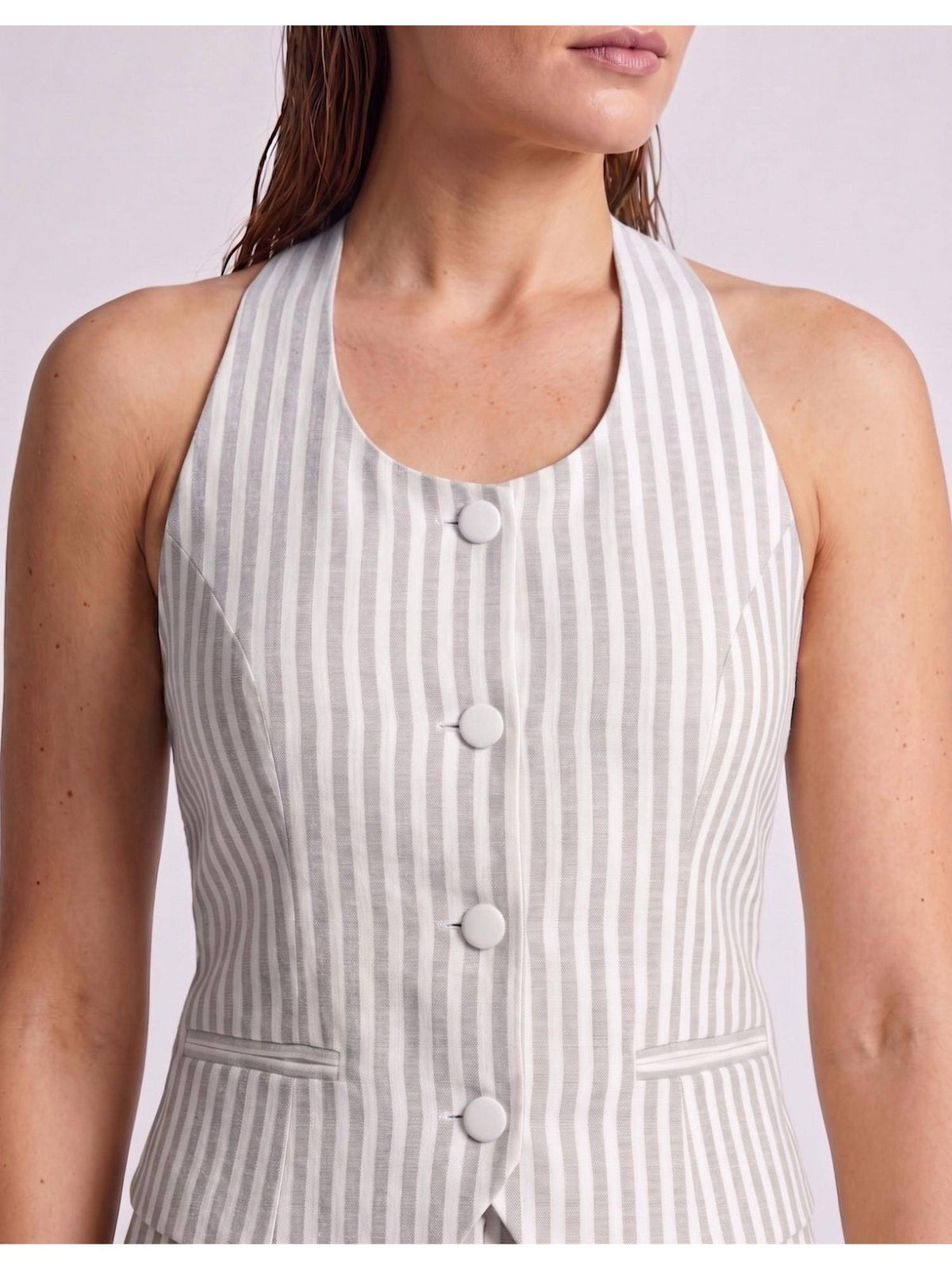 Womens Grey Stripes Sleeveless Crop Top | CT61 - view 6
