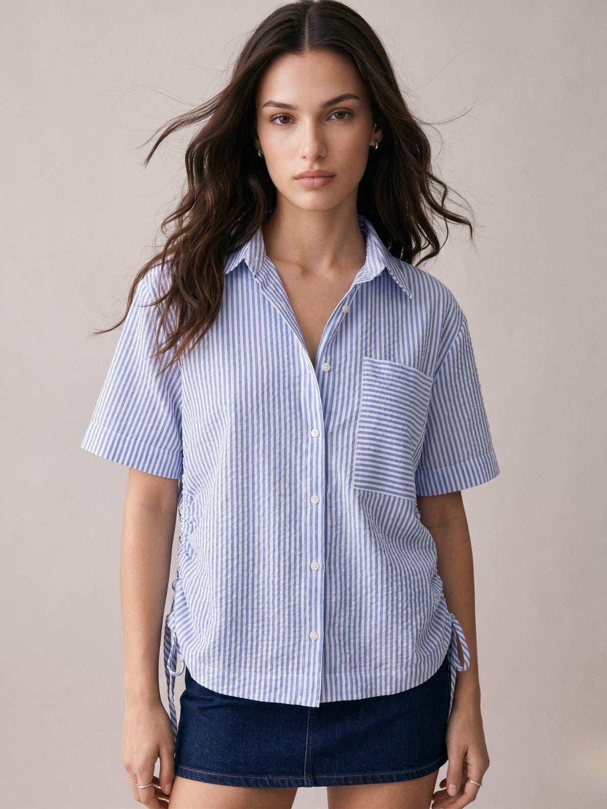 Pink Boxy Shirt with Side Ruching Detail | S67 - view 9