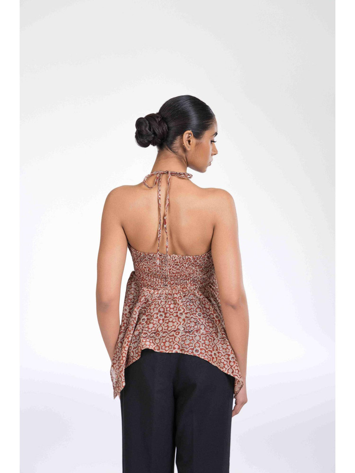 Red Cotton Halter Neck Printed 1 Top | HT67 - view 2