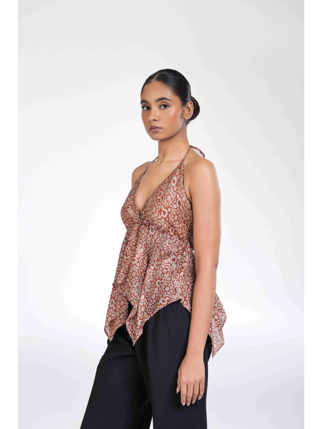 Red Cotton Halter Neck Printed 1 Top | HT67 - view 4