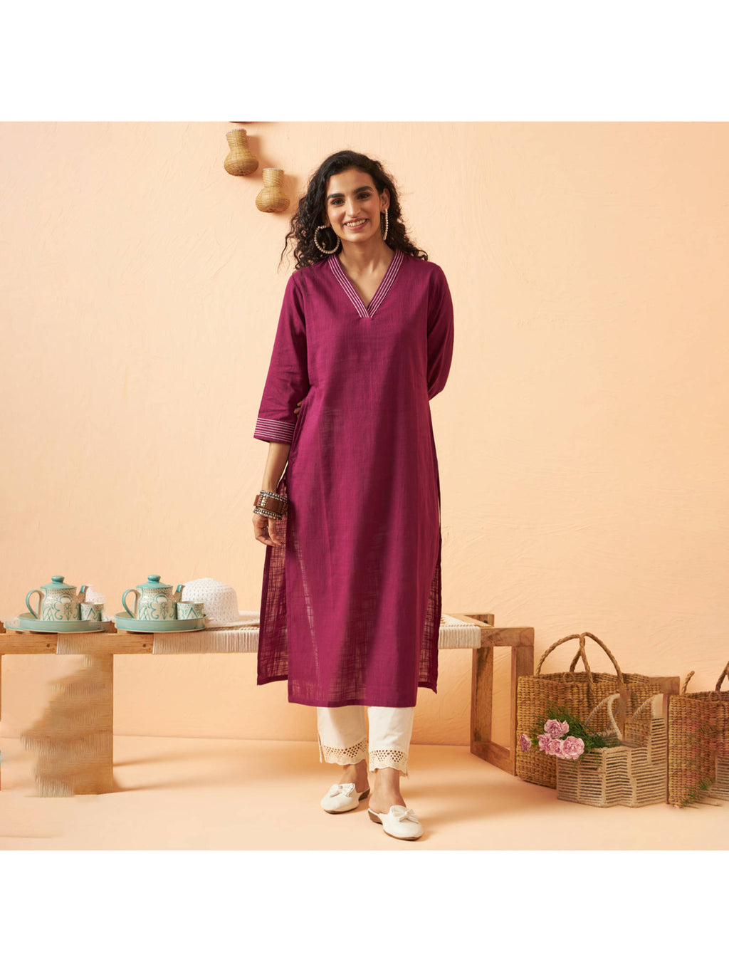 Deep Purple Solid Kurta | FY93 - view 1