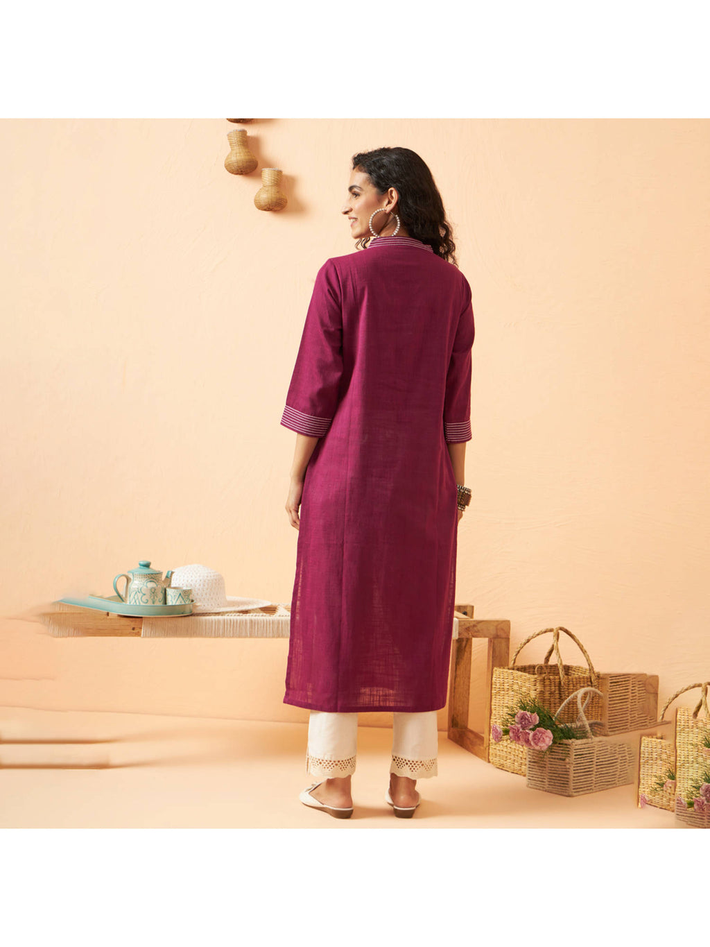 Deep Purple Solid Kurta | FY93 - view 2