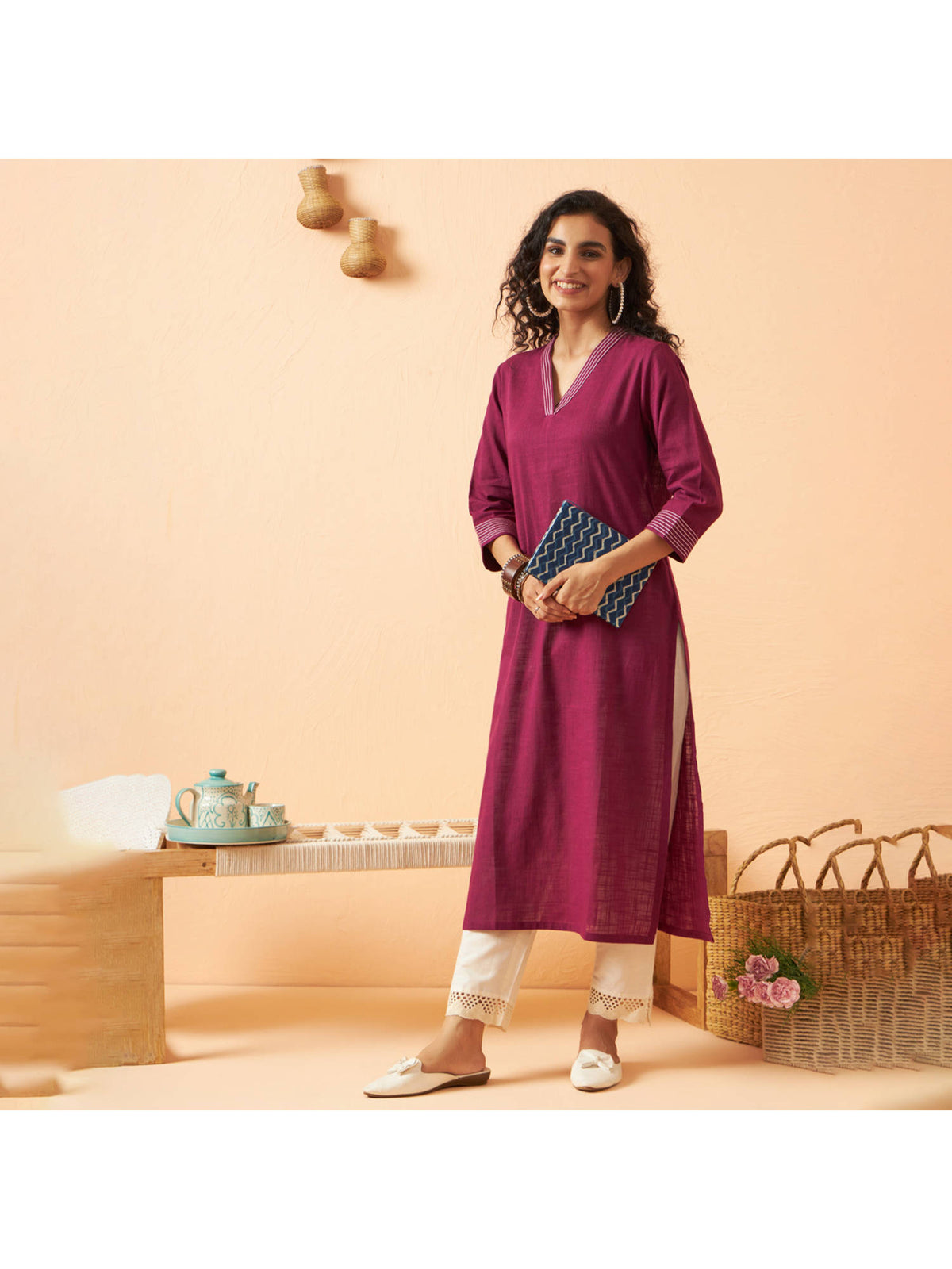 Deep Purple Solid Kurta | U3S - view 3