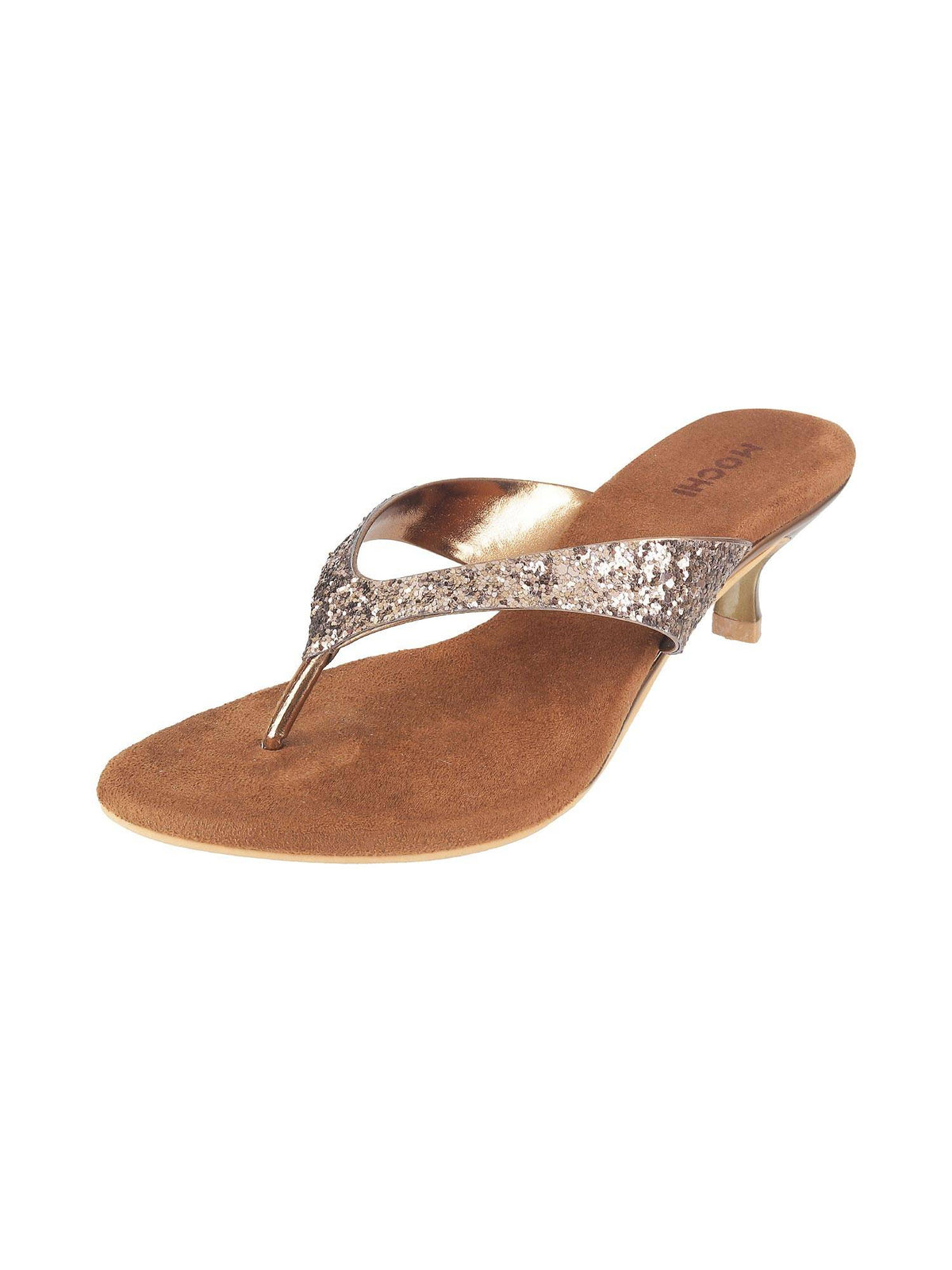 Womens Antique Gold Kitten HeelsMochi Gold Embellished Heels | H78 - view 2