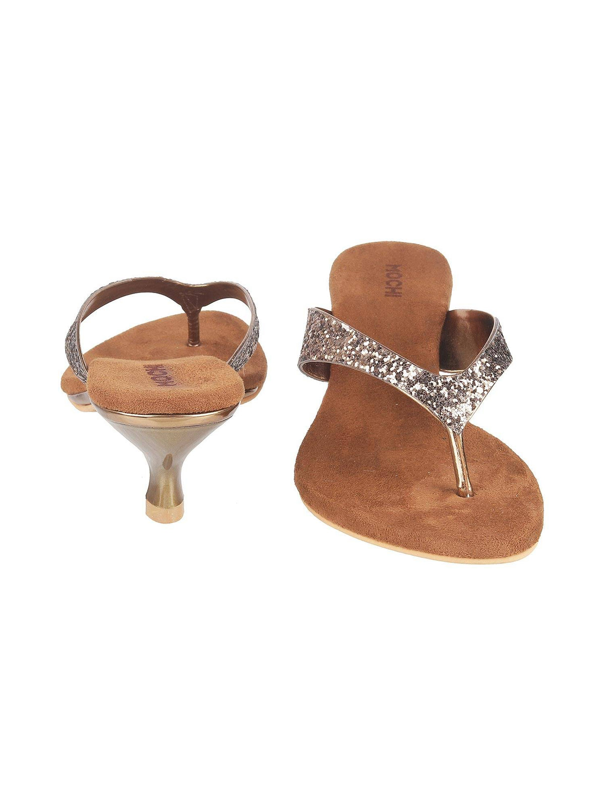 Womens Antique Gold Kitten HeelsMochi Gold Embellished Heels | H78 - view 5