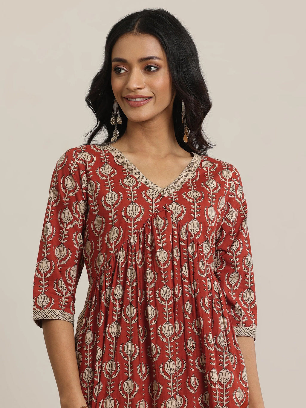Libas Maroon Printed Cotton A-Line Kurta Set