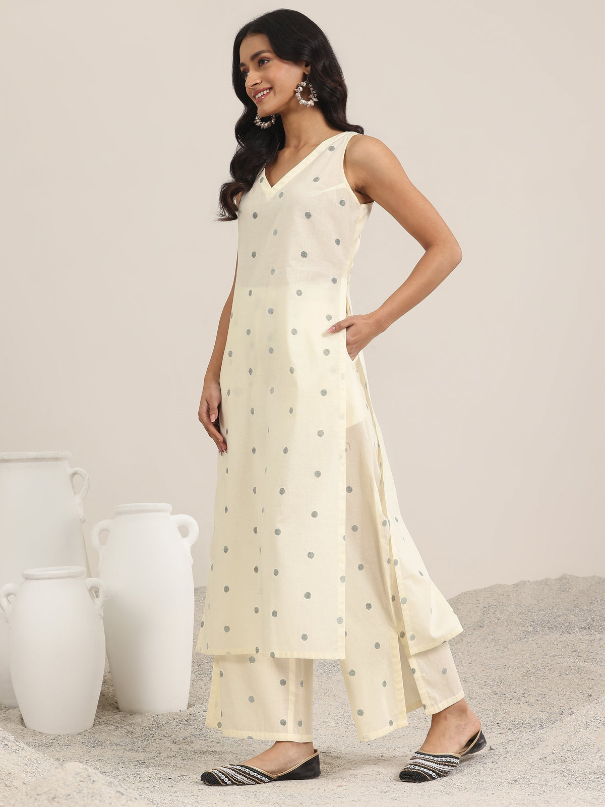 Gerua White Printed Cotton Blend Straight Kurta Set