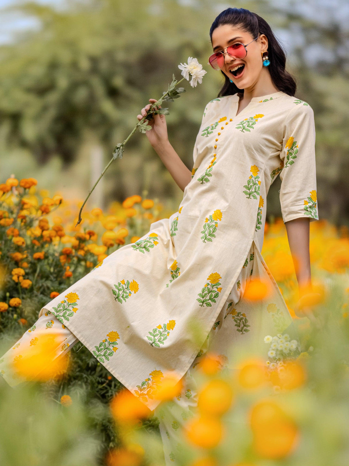 Libas Off white Printed Cotton Straight Kurta Set