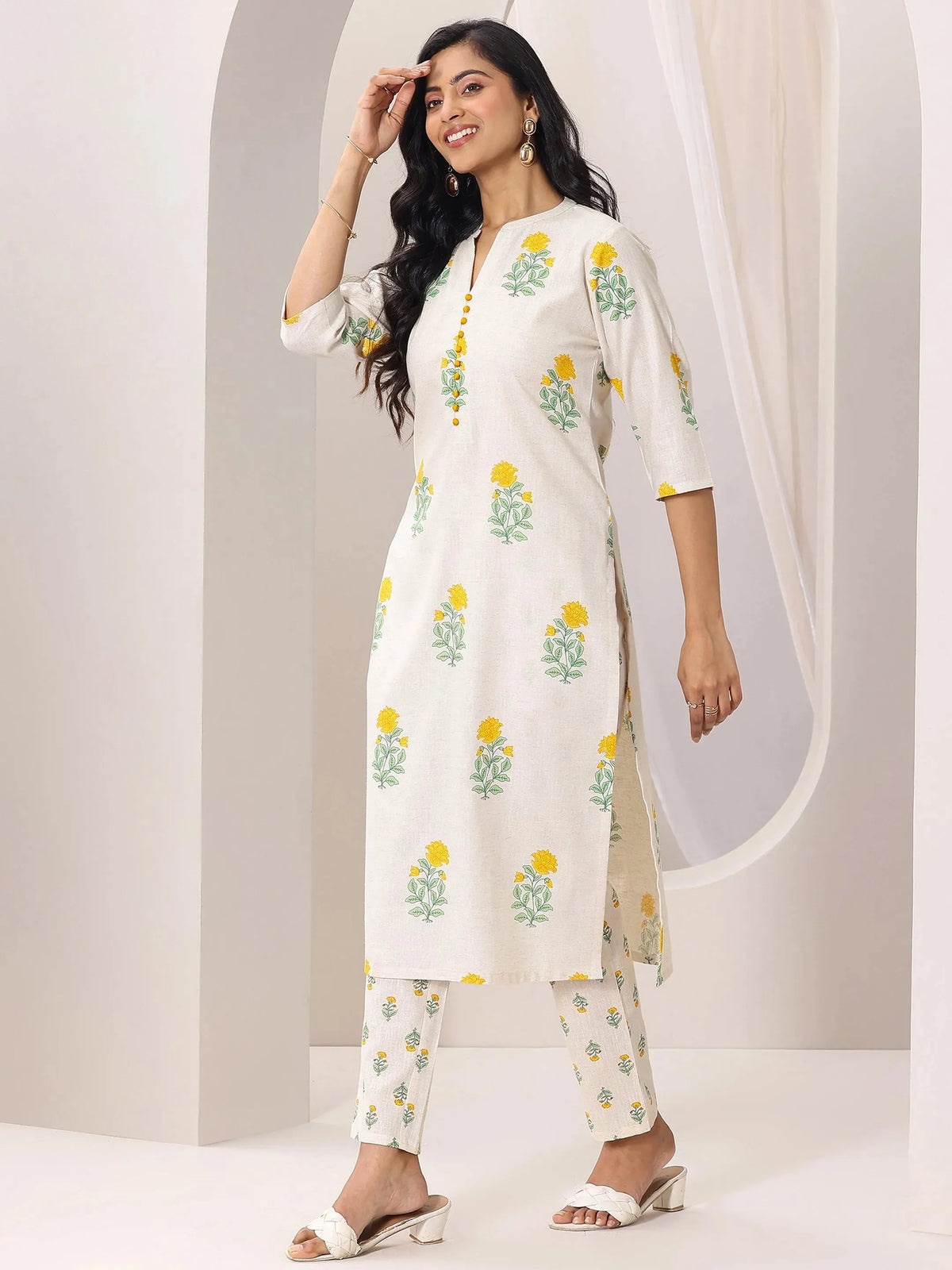 Libas Off white Printed Cotton Straight Kurta Set