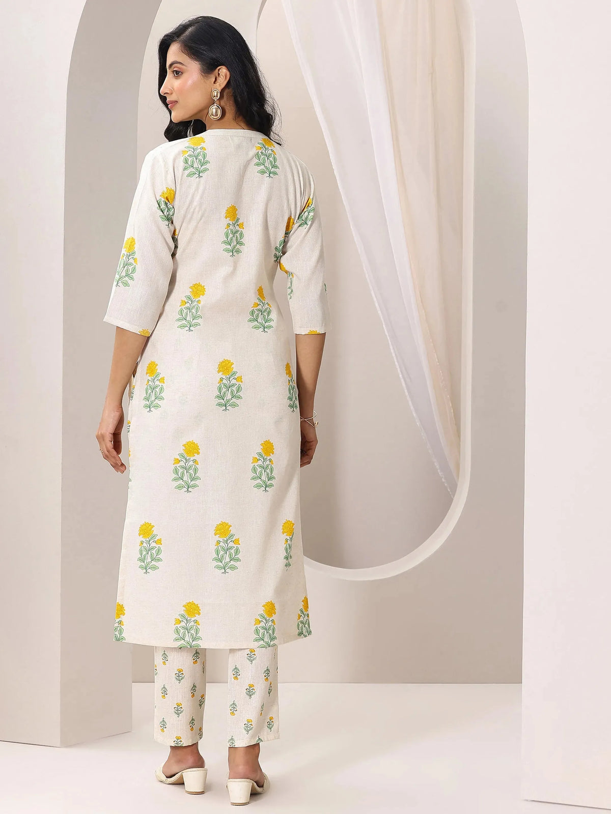 Libas Off white Printed Cotton Straight Kurta Set
