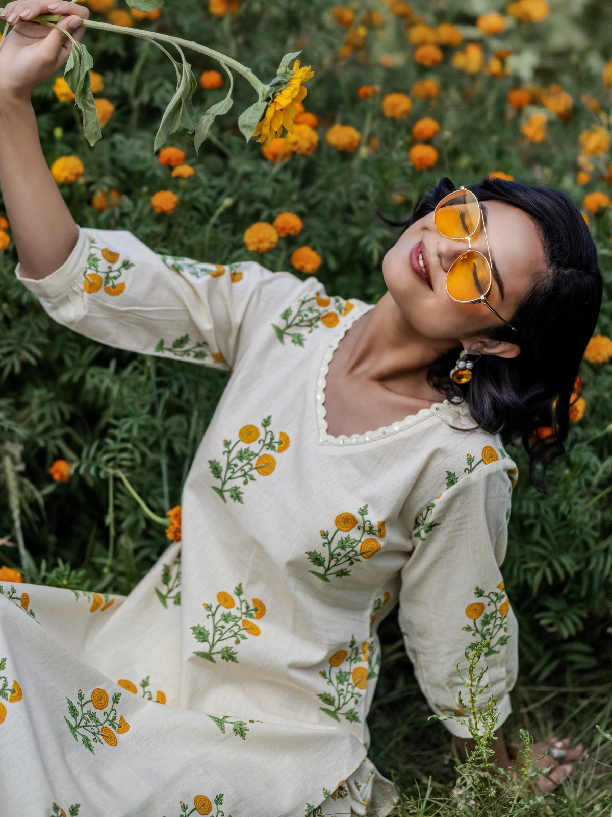 Libas Off White Printed Cotton Straight Kurta Set
