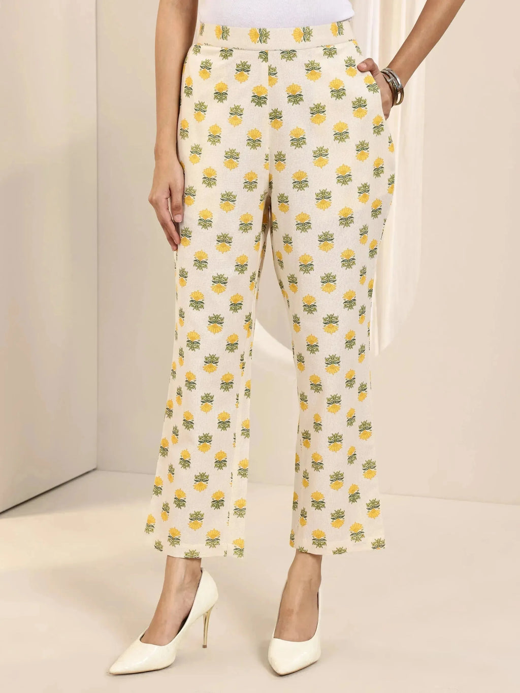 Libas Off White Printed Cotton Straight Kurta Set