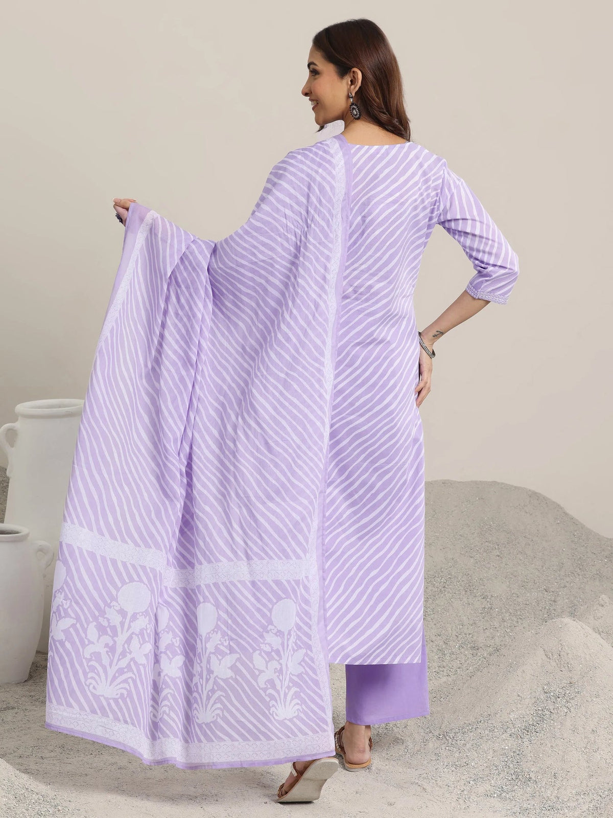 Libas Lavender Printed Cotton Straight Suits With Dupatta KS67
