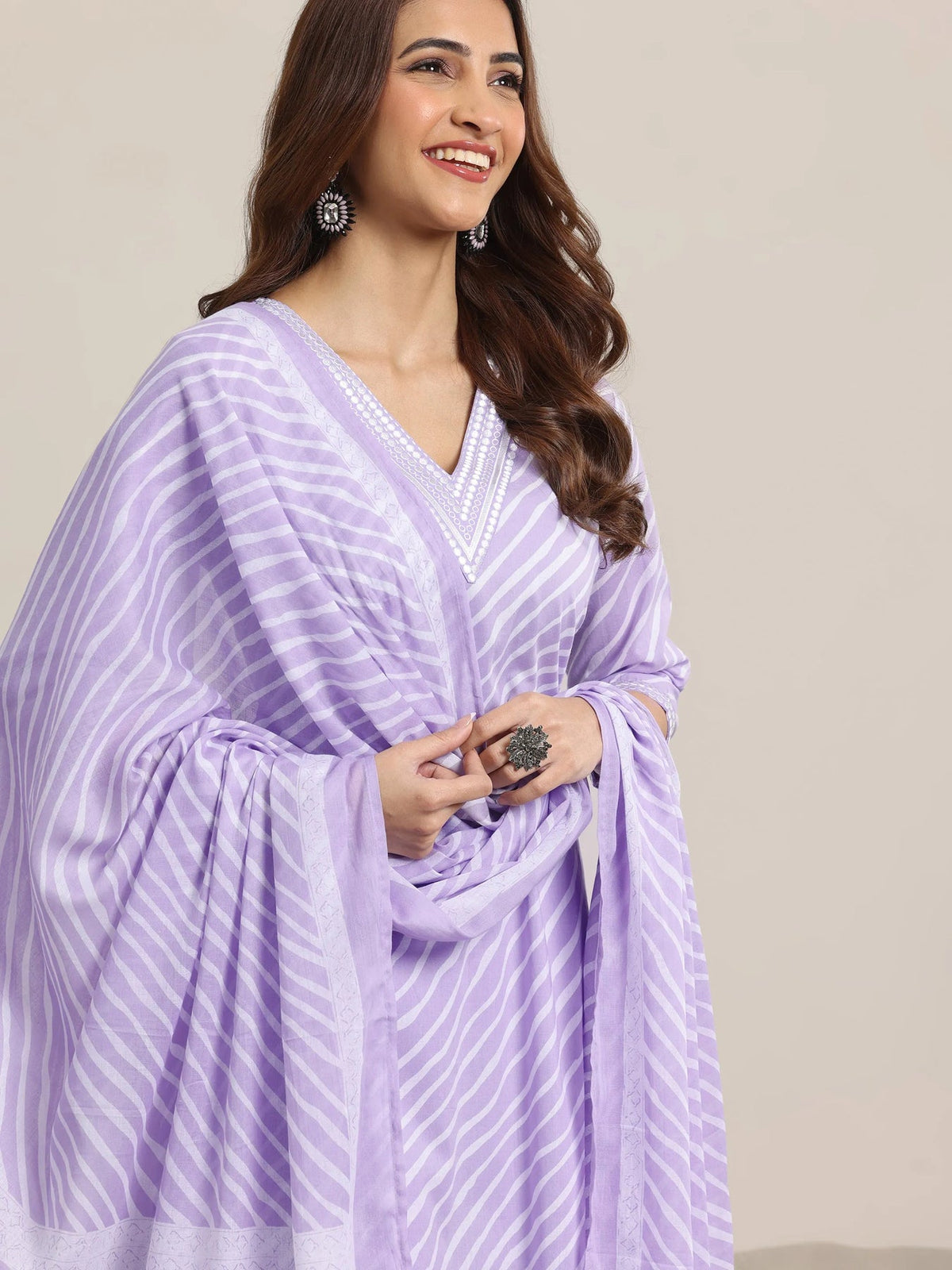 Libas Lavender Printed Cotton Straight Suits With Dupatta KS67