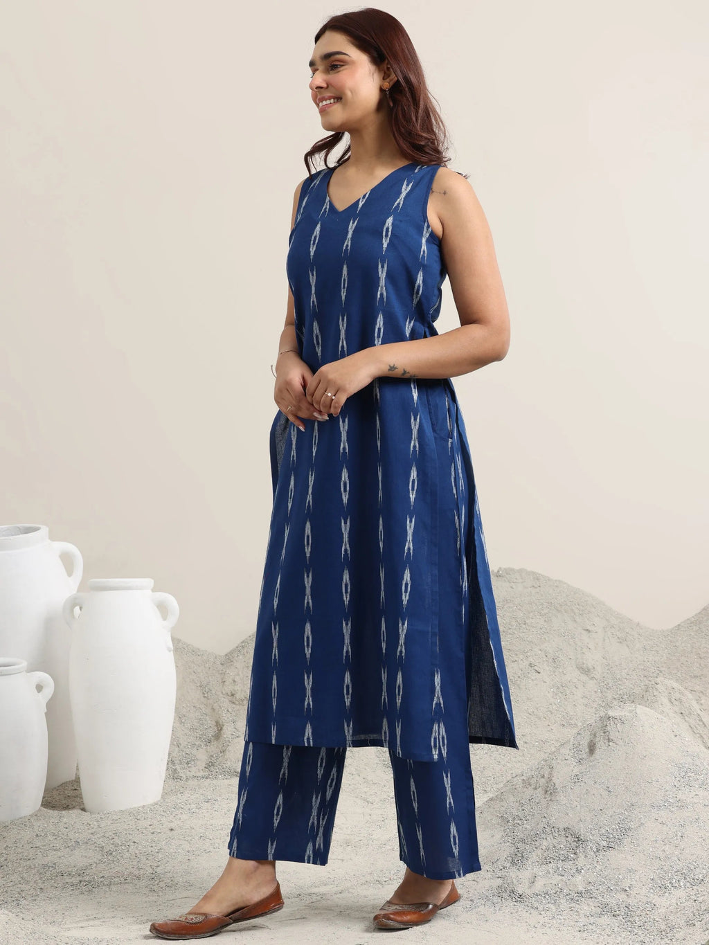 Libas Blue Woven Design Cotton Straight Suit With Dupatta