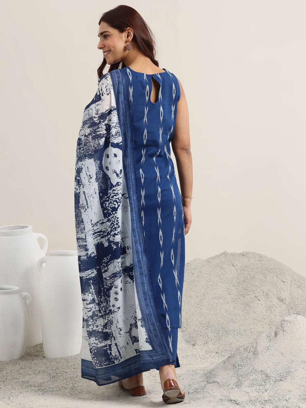 Libas Blue Woven Design Cotton Straight Suit With Dupatta