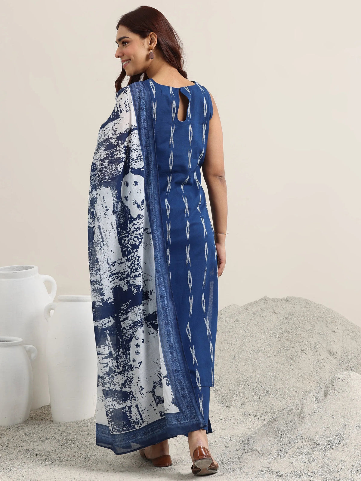Libas Blue Woven Design Cotton Straight Suit With Dupatta