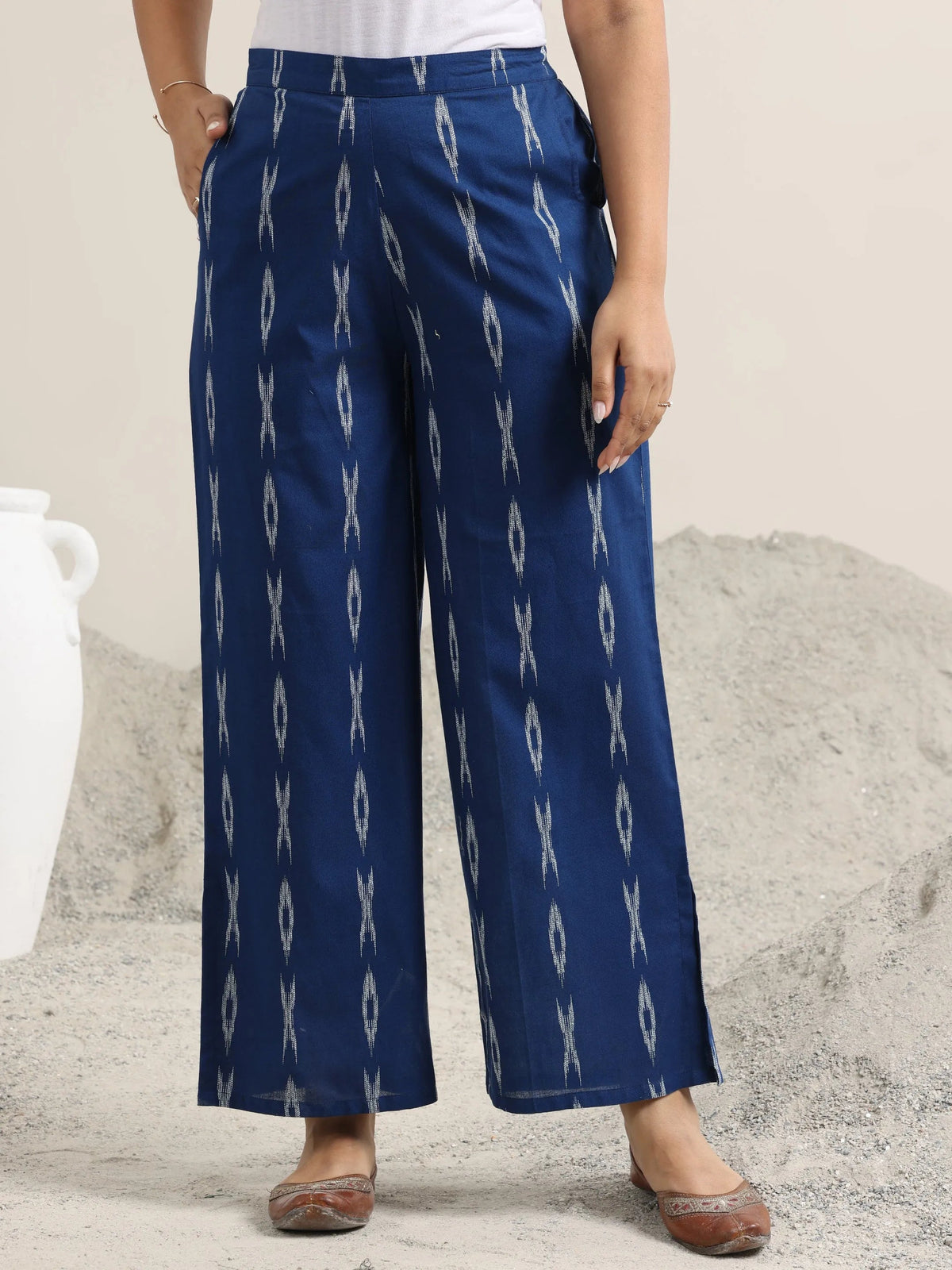 Libas Blue Woven Design Cotton Straight Suit With Dupatta