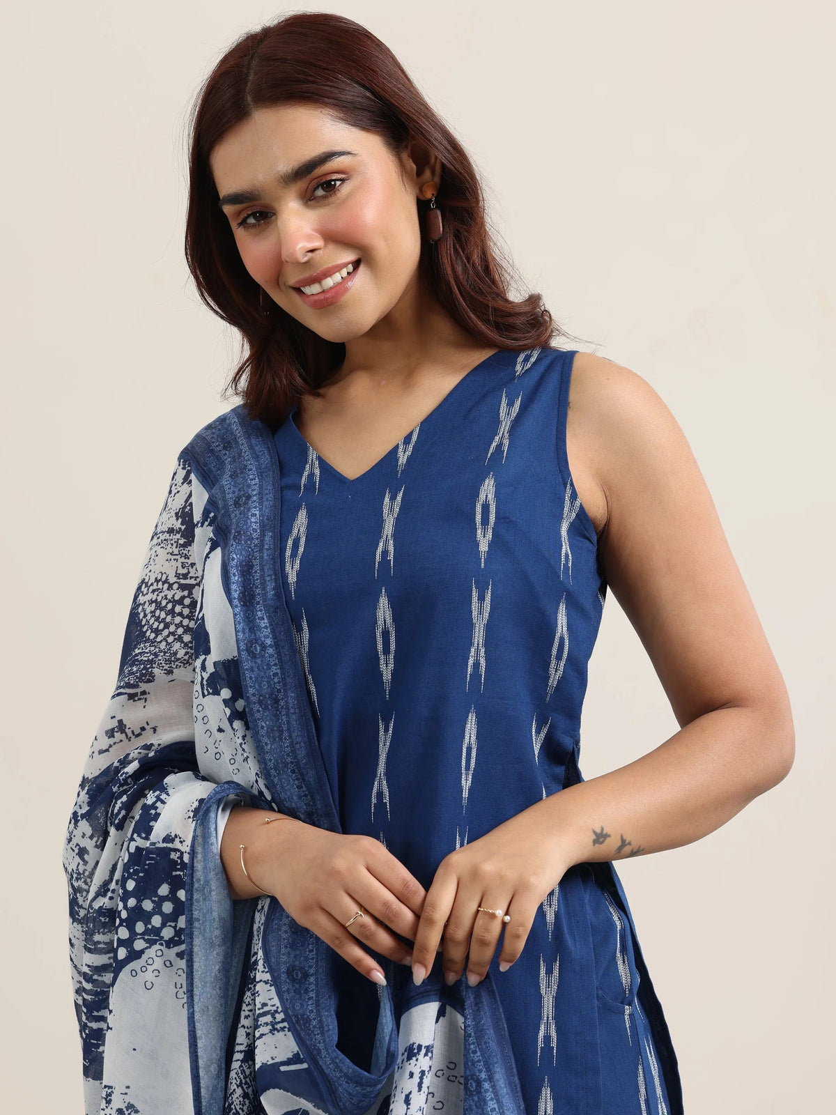 Libas Blue Woven Design Cotton Straight Suit With Dupatta