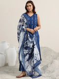 Libas Blue Woven Design Cotton Straight Suit With Dupatta