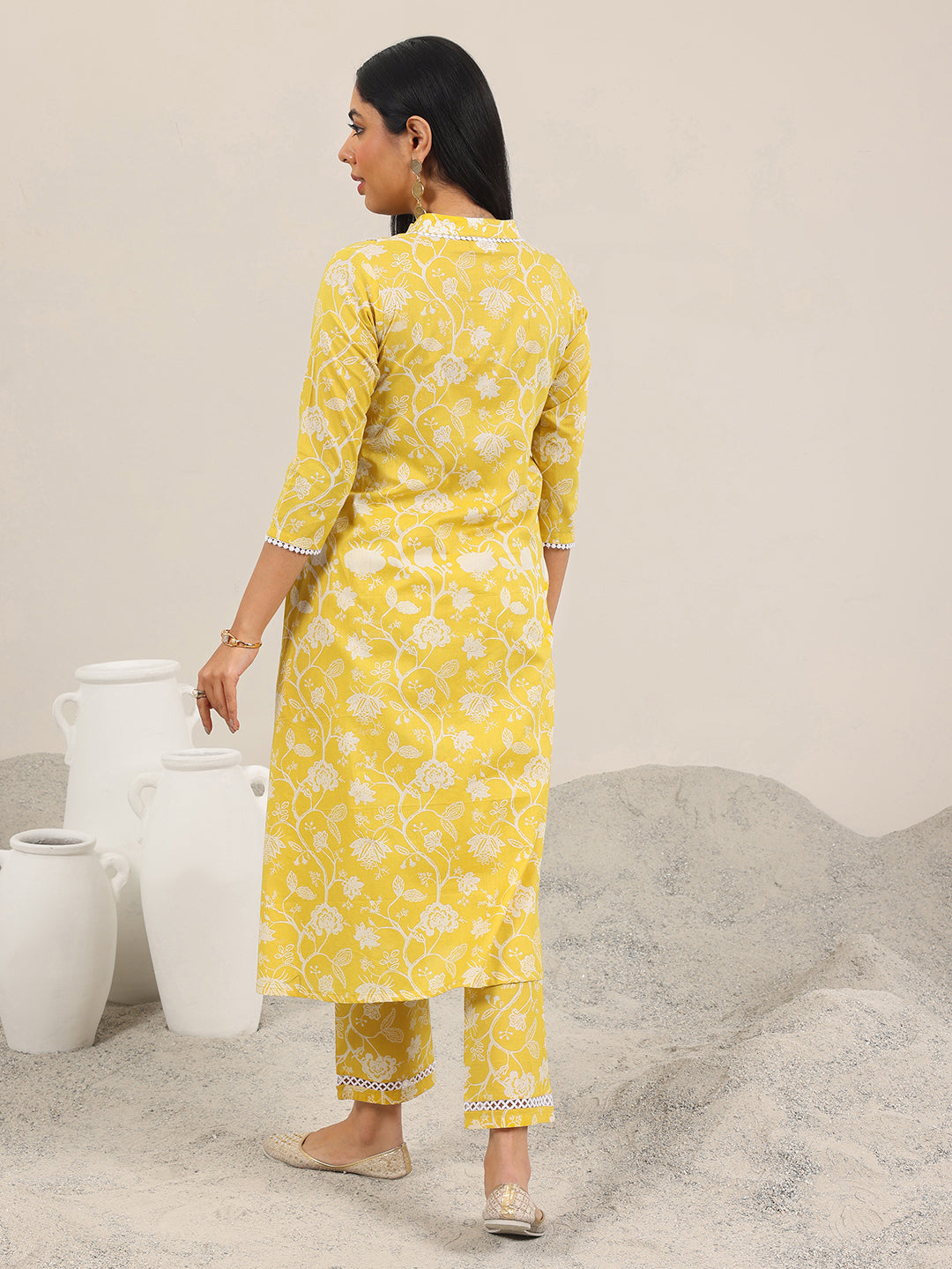 Libas Yellow Printed Pure Cotton Straight Kurta Set