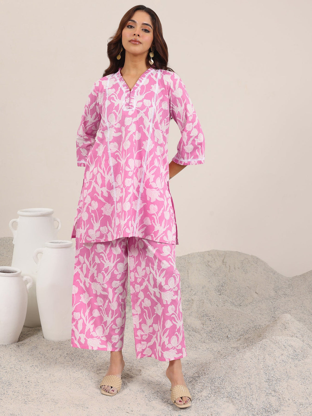 Libas Pink Printed Pure Cotton Co-Ord Sets CO87