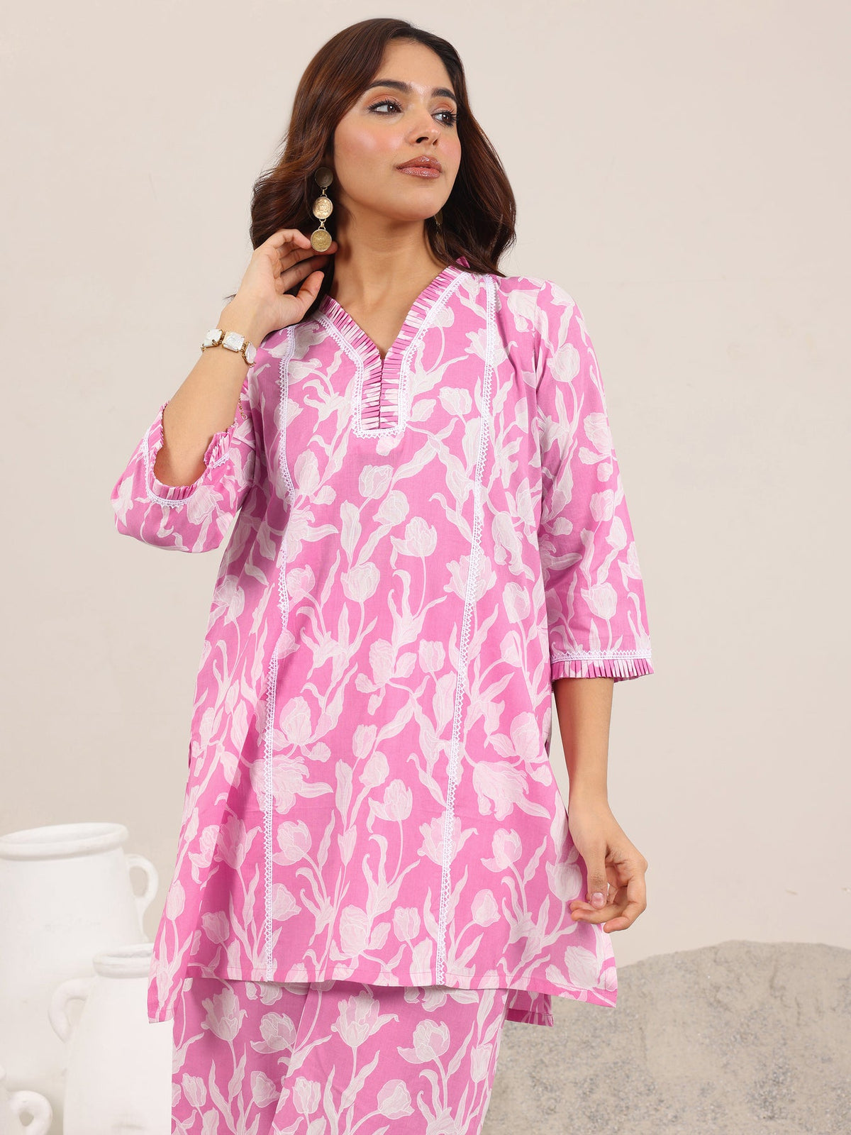 Libas Pink Printed Pure Cotton Co-Ord Sets CO87