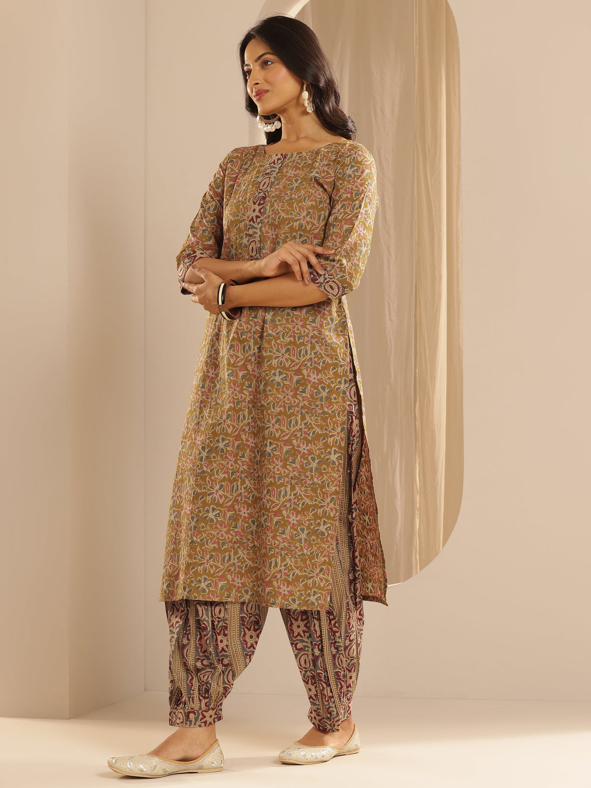 Libas Mustard Printed Cotton Straight Suit With Dupatta